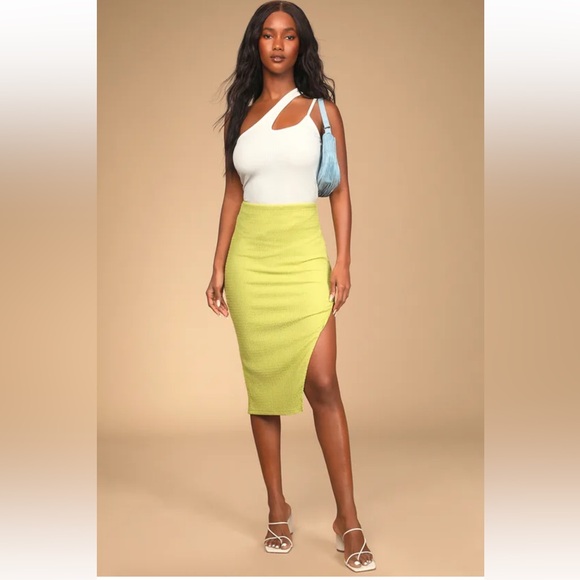 Lulus Dresses & Skirts - Resort Vibes Lime Green Asymmetrical Midi Skirt
